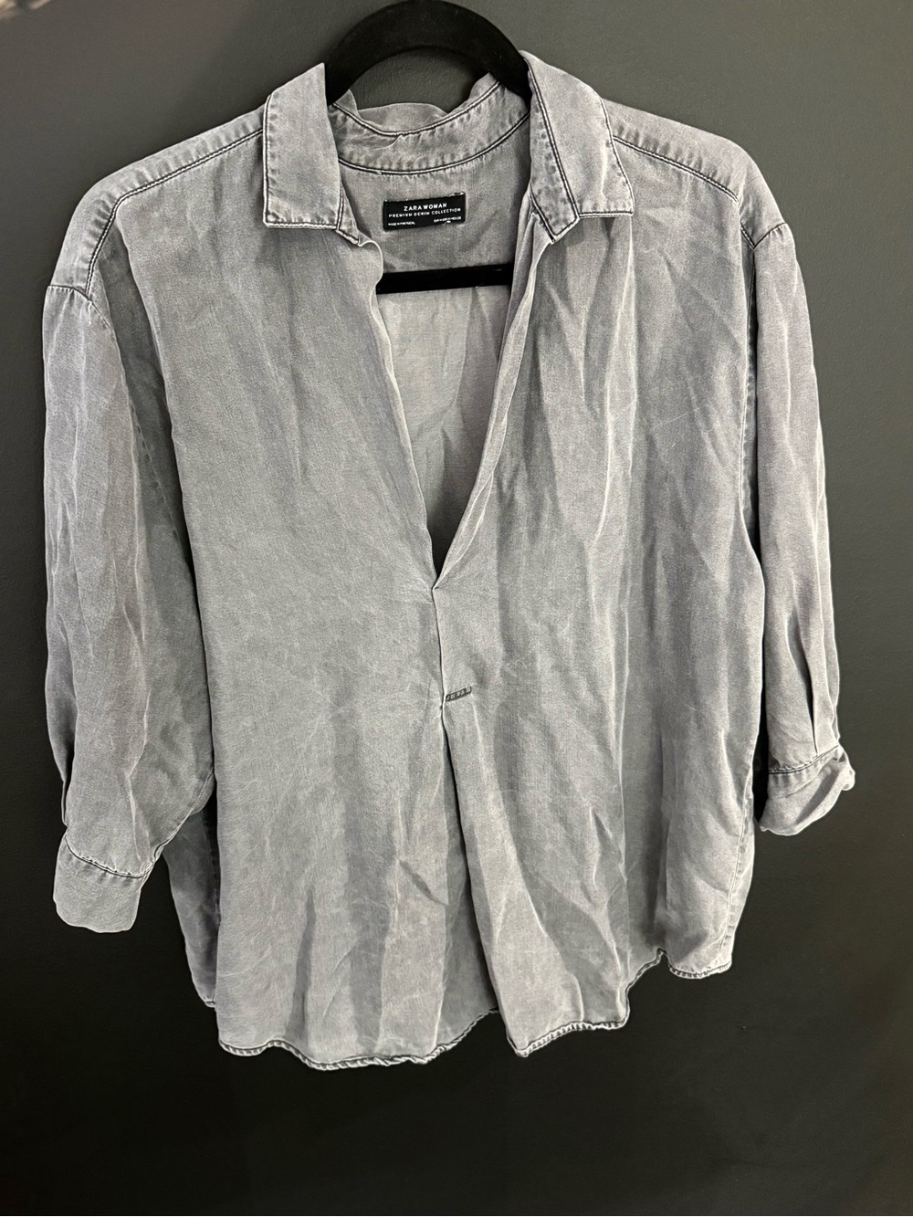 Zara Woman Washed Gray Denim Shirt Jacket